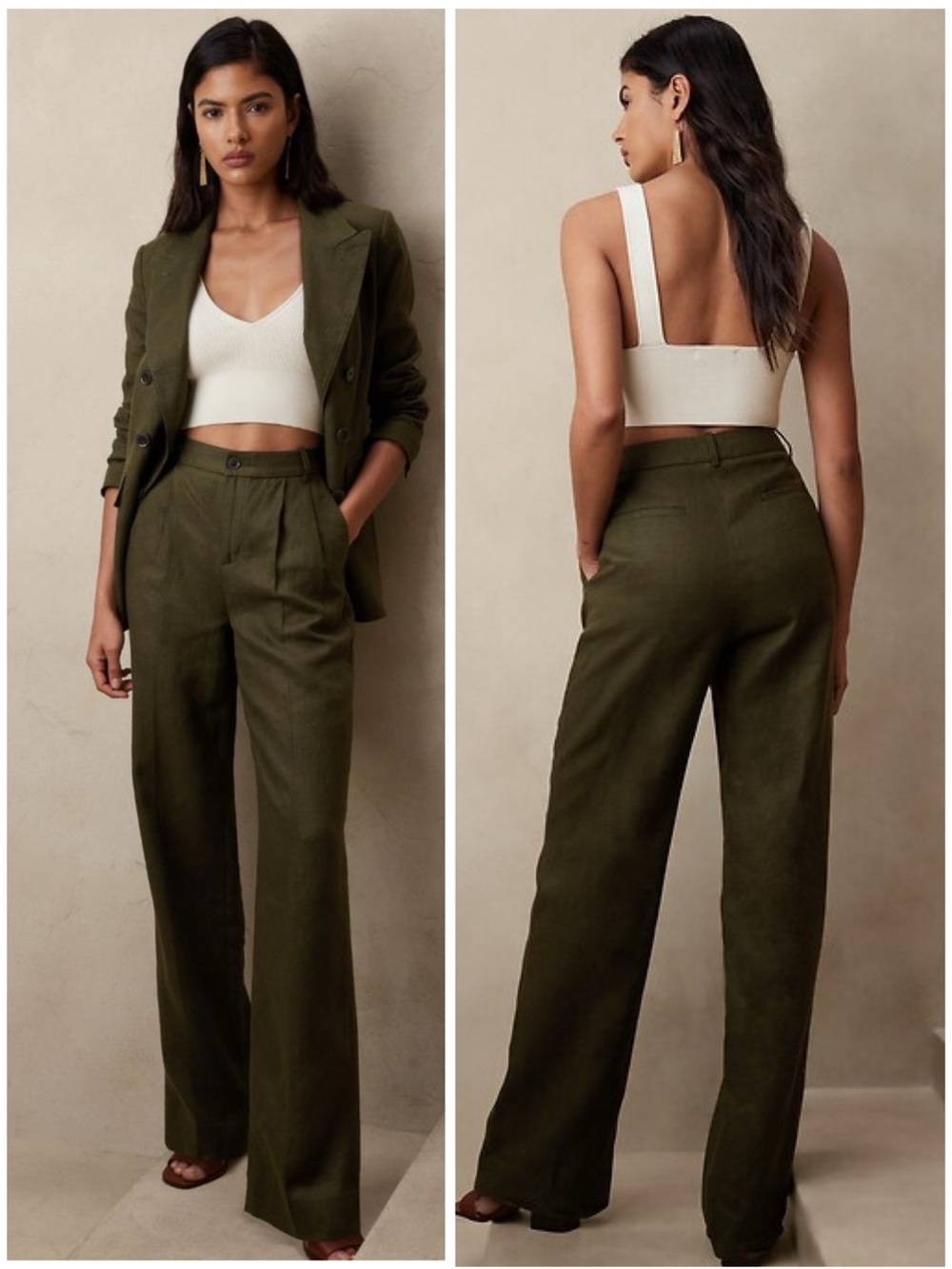 BANANA REPUBLIC Women’s Size 4 Camo Green Palma Straight-Leg Linen Pant